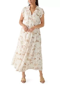 Women's Flutter Sleeve Tiered Midi Dress