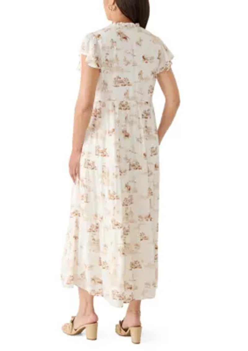 Women's Flutter Sleeve Tiered Midi Dress