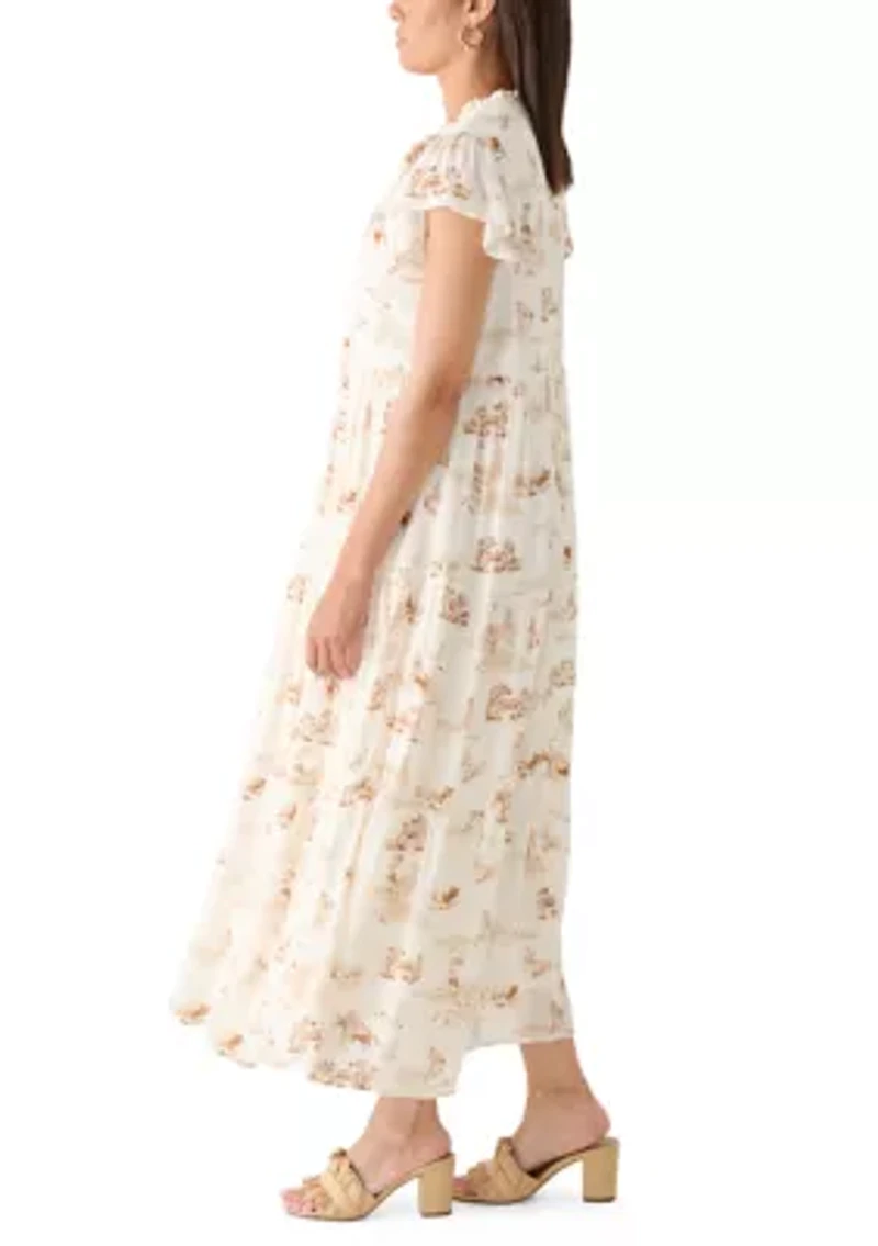 Women's Flutter Sleeve Tiered Midi Dress