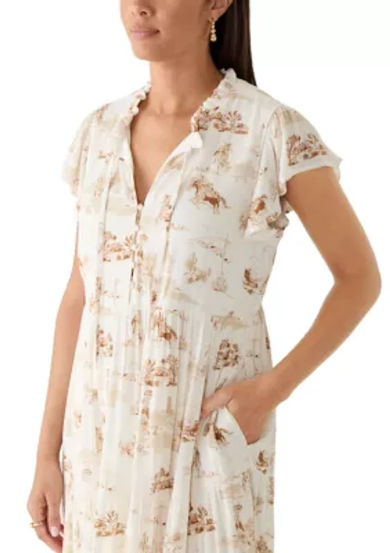 Women's Flutter Sleeve Tiered Midi Dress