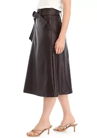 Women's Belted Vegan Leather Midi Dress