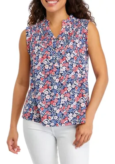 Petite Smocked Yoke Printed Blouse