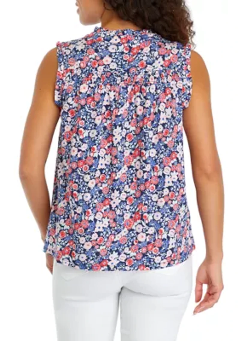 Petite Smocked Yoke Printed Blouse