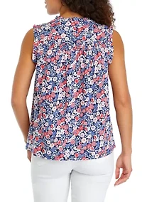 Petite Smocked Yoke Printed Blouse