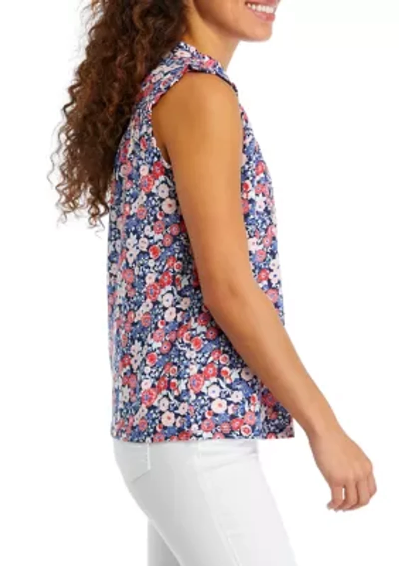 Petite Smocked Yoke Printed Blouse