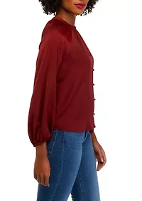 Petite Long Sleeve Satin Peasant Top