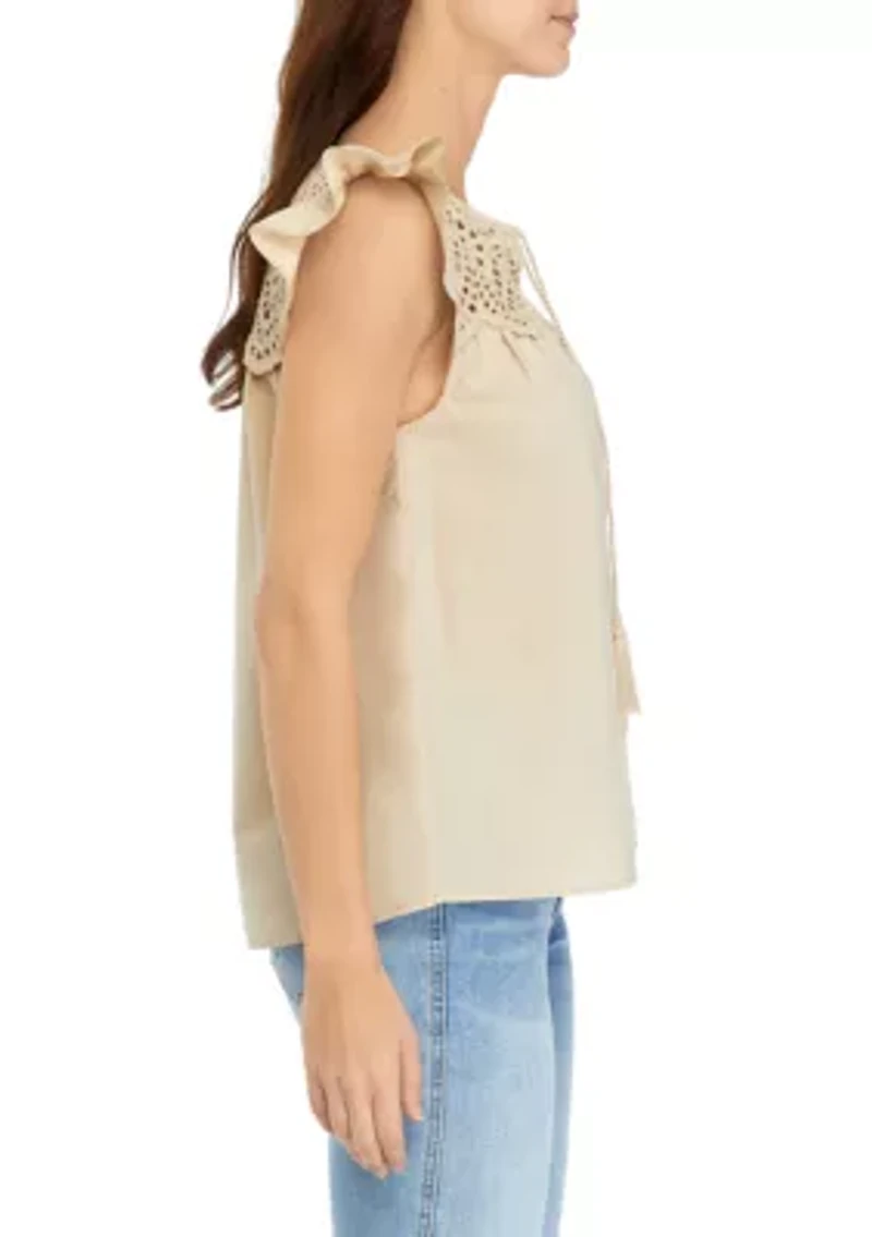 Petite Eyelet Peasant Blouse