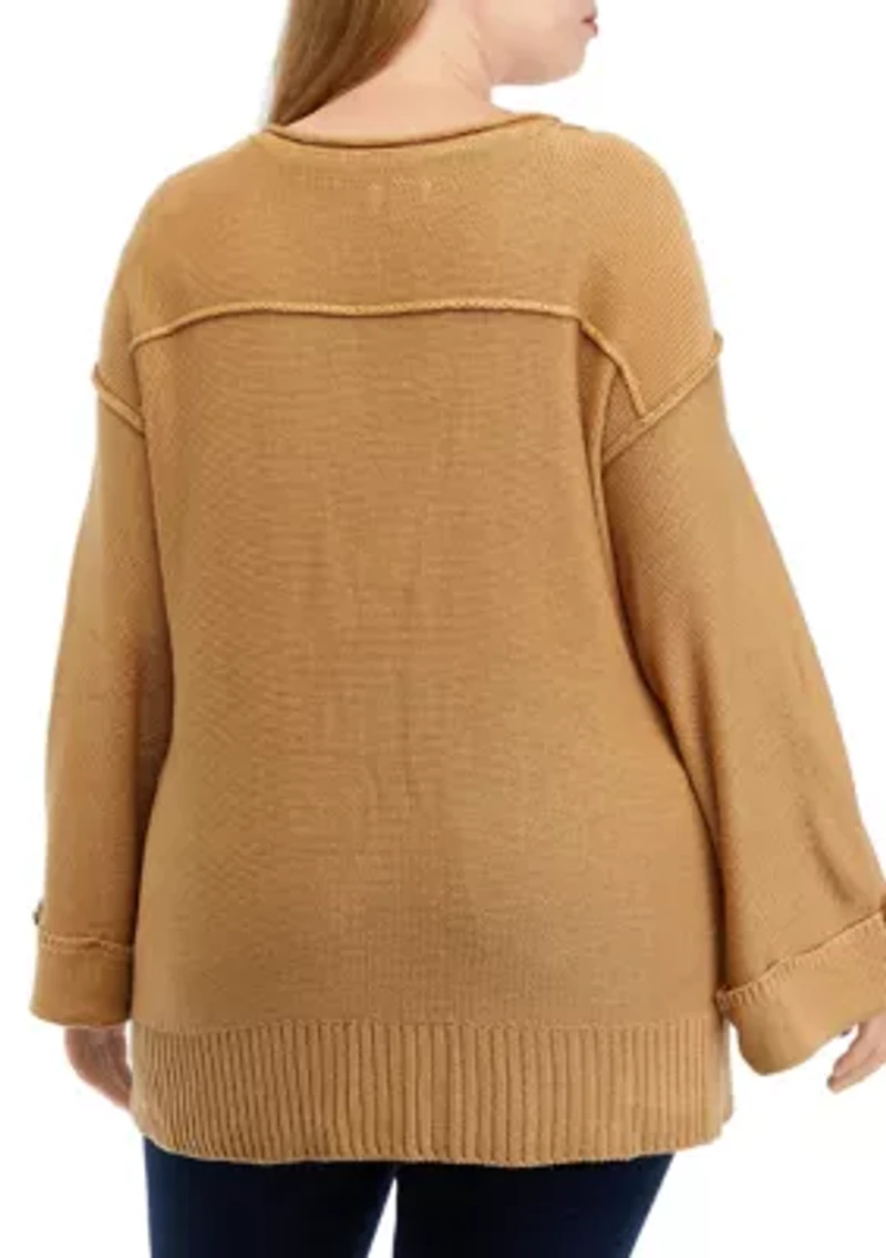 Plus Long Drop Shoulder Sleeve Henley Shirt