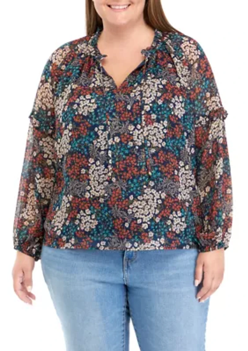 Plus Printed Peasant Blouse