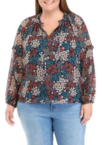 Plus Printed Peasant Blouse