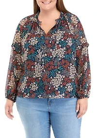 Plus Printed Peasant Blouse