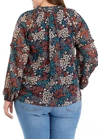 Plus Printed Peasant Blouse