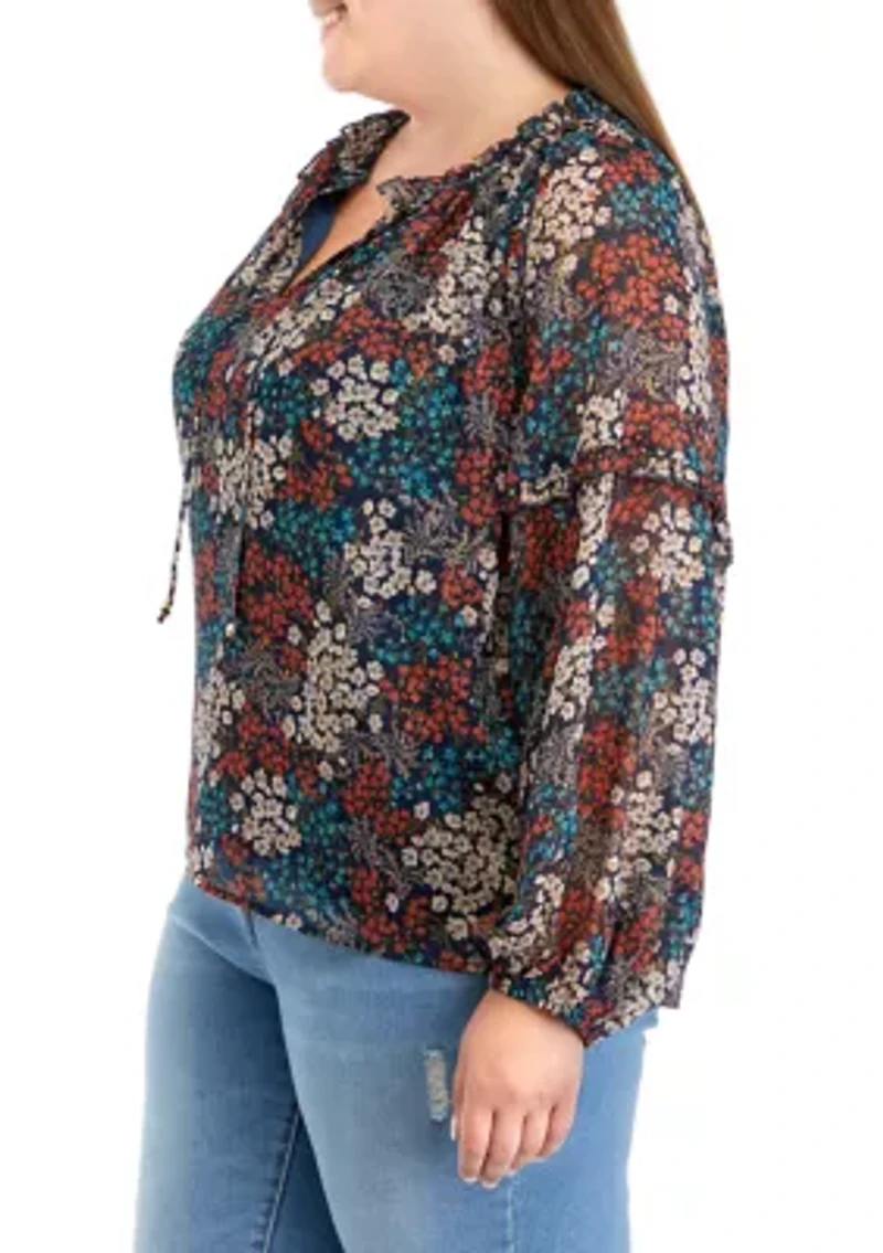 Plus Printed Peasant Blouse