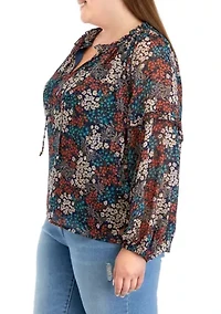 Plus Printed Peasant Blouse