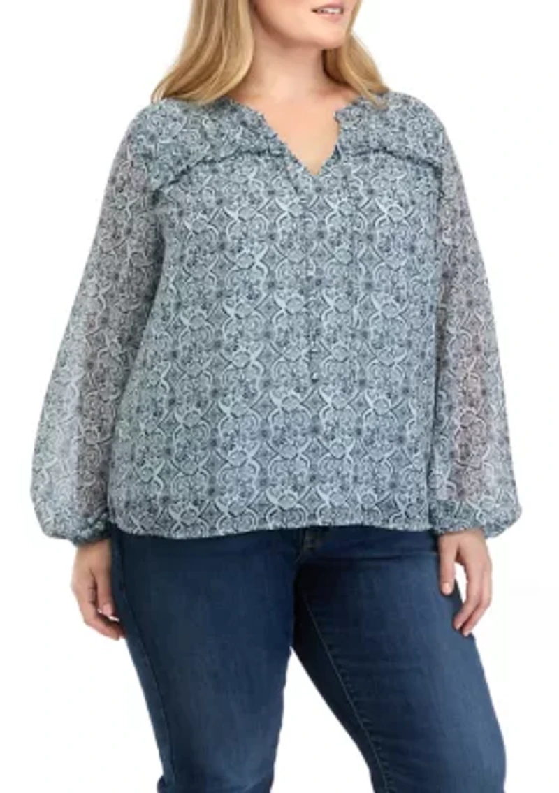 Plus Printed Chiffon Top