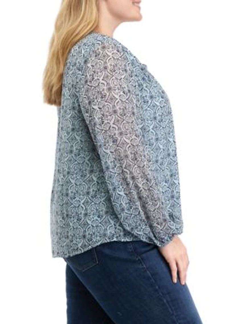 Plus Printed Chiffon Top