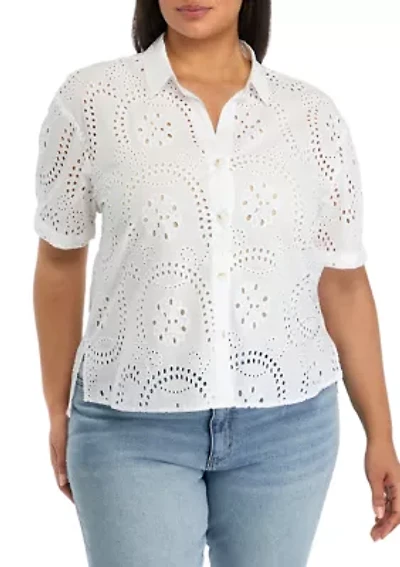 Plus Eyelet Button Down Shirt