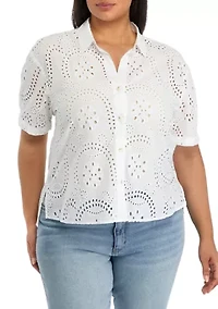 Plus Eyelet Button Down Shirt