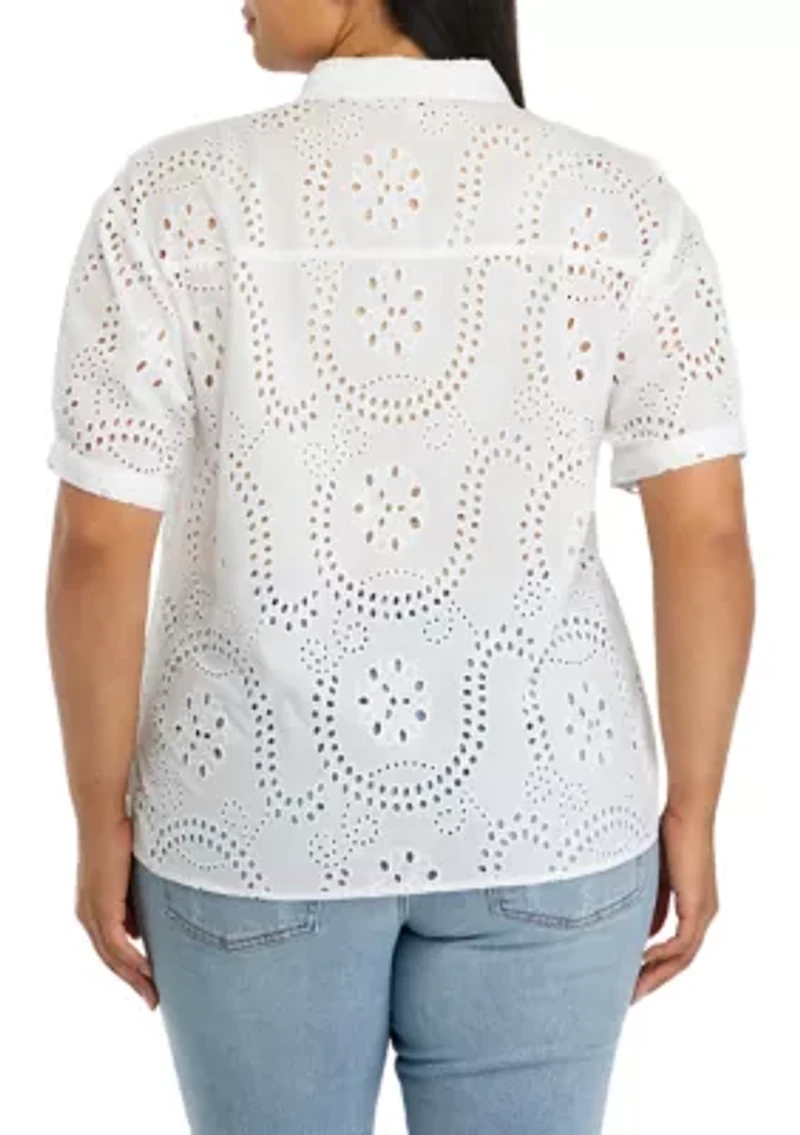 Plus Eyelet Button Down Shirt