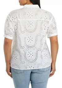 Plus Eyelet Button Down Shirt