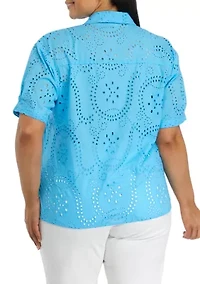 Plus Eyelet Button Down Shirt