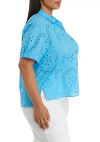 Plus Eyelet Button Down Shirt