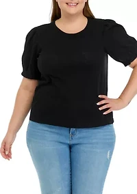 Plus Embroidered Puff Sleeve Top