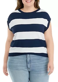 Plus Round Neck Stripe Knit Top