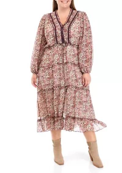 Plus Printed Chiffon Maxi Dress