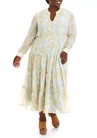 Plus Long Sleeve Printed Maxi Dress