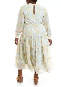 Plus Long Sleeve Printed Maxi Dress