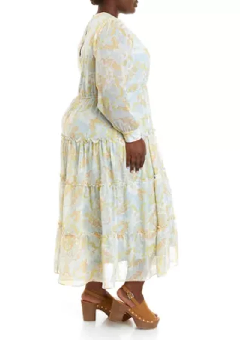 Plus Long Sleeve Printed Maxi Dress