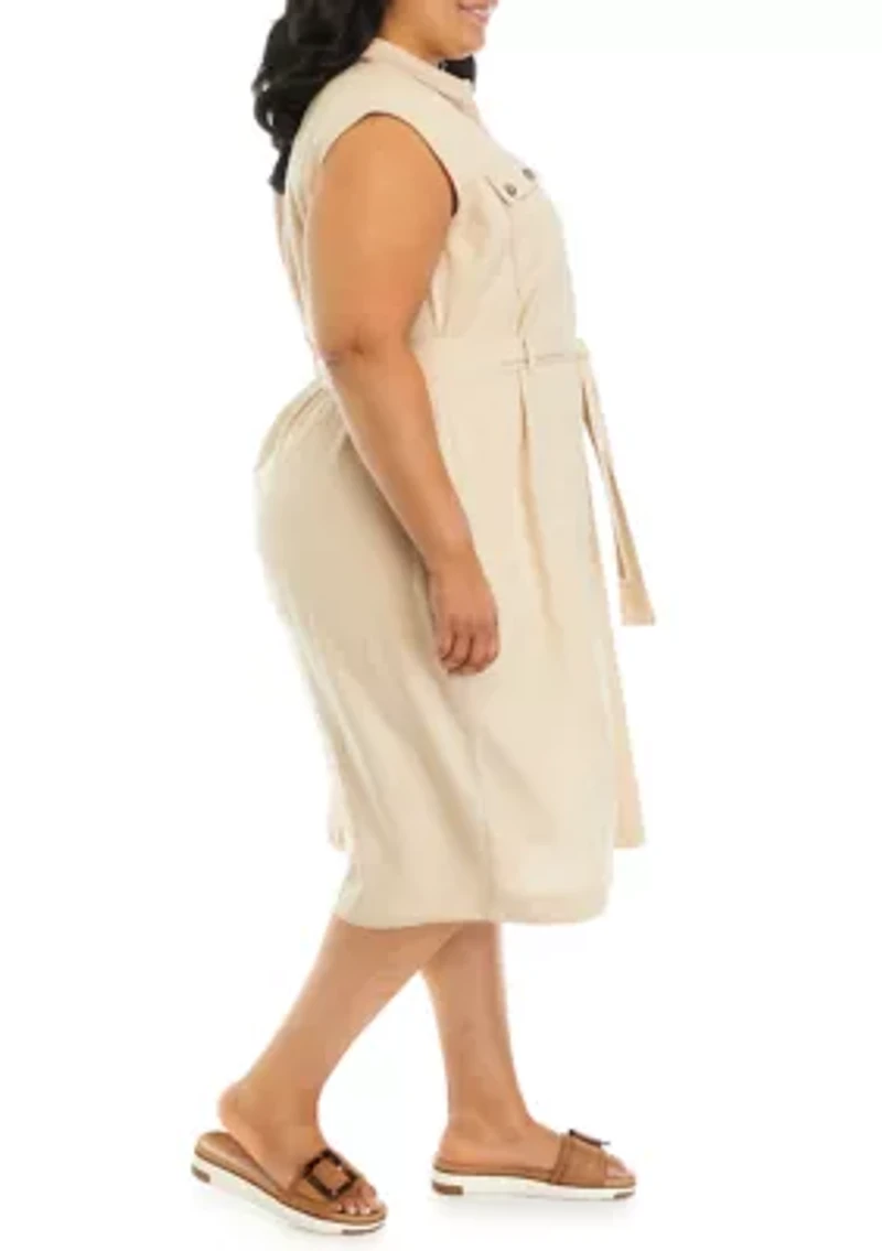 Plus Button Front Midi Shirtdress