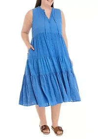 Plus Tiered Button Front Midi Dress