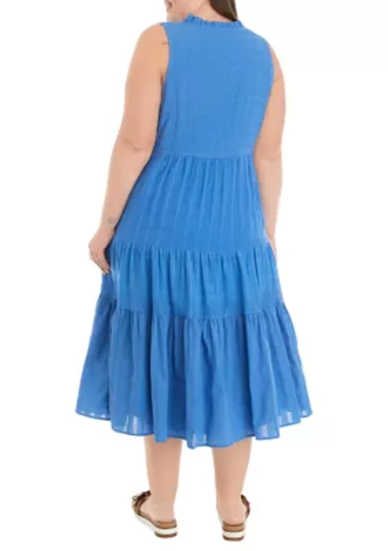 Plus Tiered Button Front Midi Dress