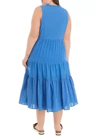 Plus Tiered Button Front Midi Dress