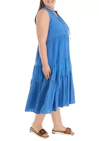 Plus Tiered Button Front Midi Dress
