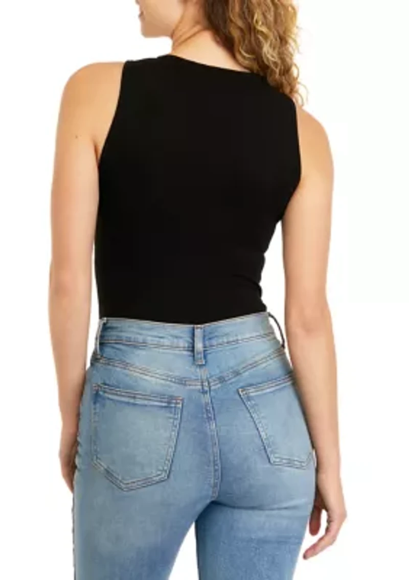 Sleeveless Jeweled Neck Bodysuit - Missy and Plus Sizes