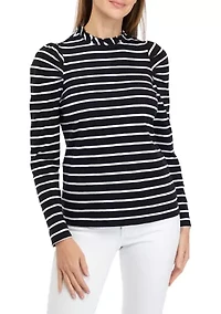 Women's Puff Sleeve Ruffle Neck Top