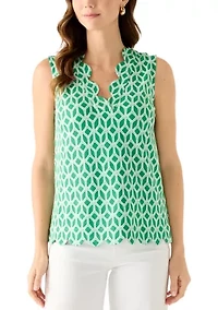 Women's Sleeveless Split Neck Scallop Hem Solid Blouse