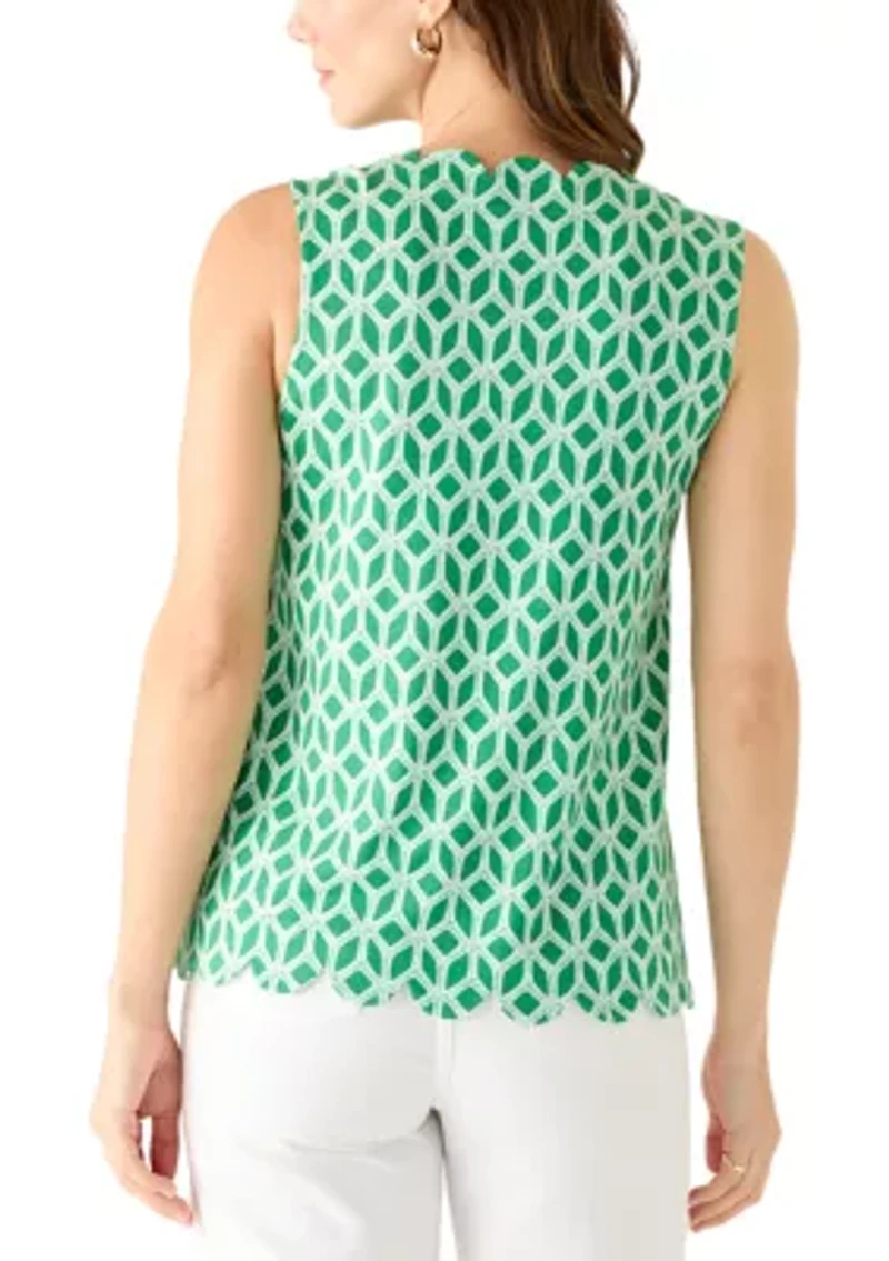 Women's Sleeveless Split Neck Scallop Hem Solid Blouse