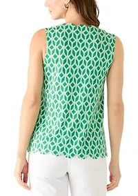 Women's Sleeveless Split Neck Scallop Hem Solid Blouse