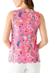 Women's Sleeveless Split Neck Scallop Hem Solid Blouse