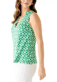 Women's Sleeveless Split Neck Scallop Hem Solid Blouse