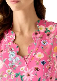 Women's Sleeveless Split Neck Scallop Hem Solid Blouse