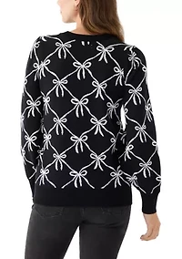 Women's Puff Sleeve Intarsia Knit Tunic Sweater