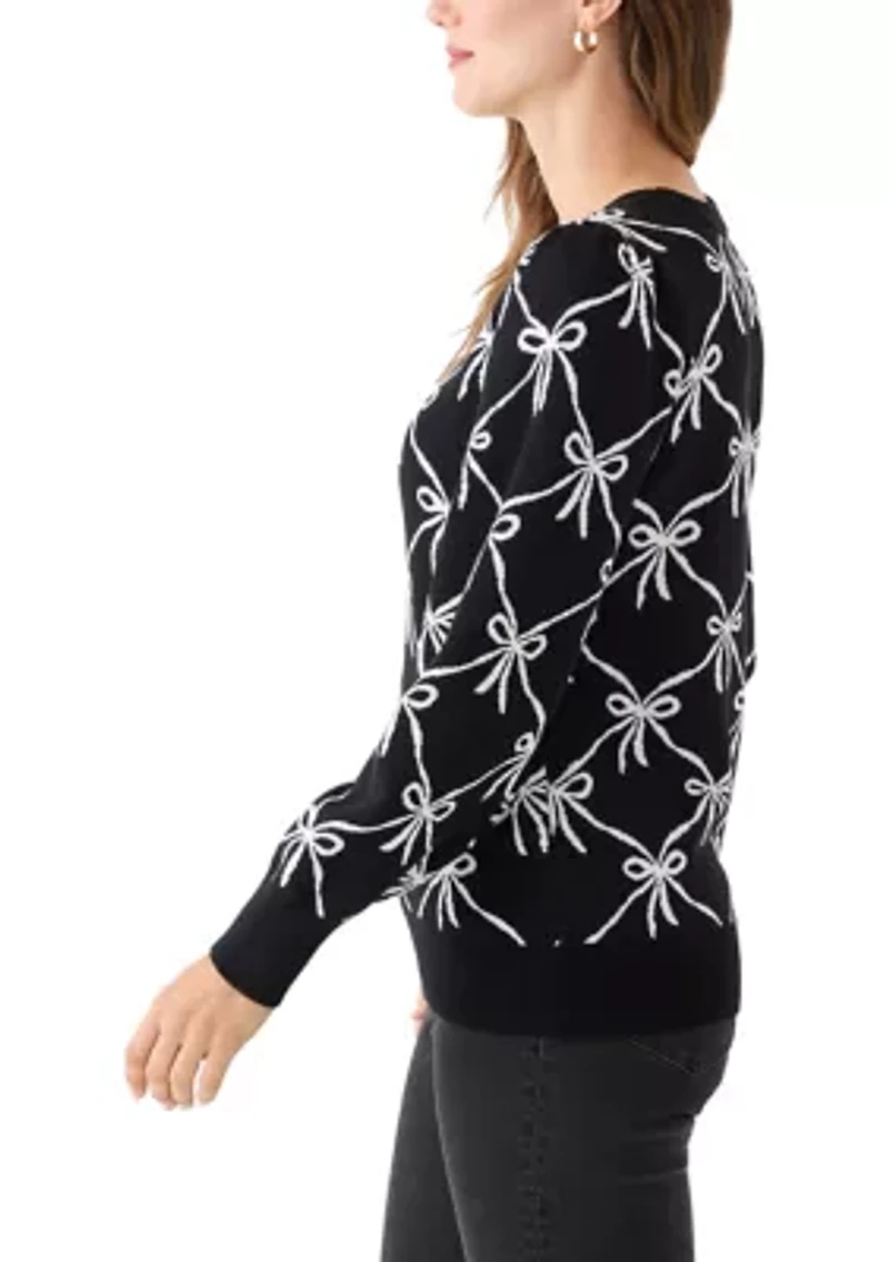 Women's Puff Sleeve Intarsia Knit Tunic Sweater