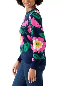 Women's Puff Sleeve Intarsia Knit Tunic Sweater