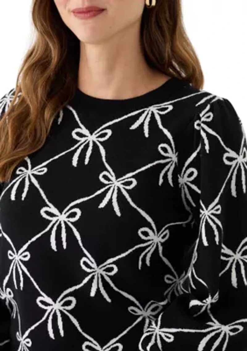 Women's Puff Sleeve Intarsia Knit Tunic Sweater