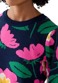 Women's Puff Sleeve Intarsia Knit Tunic Sweater